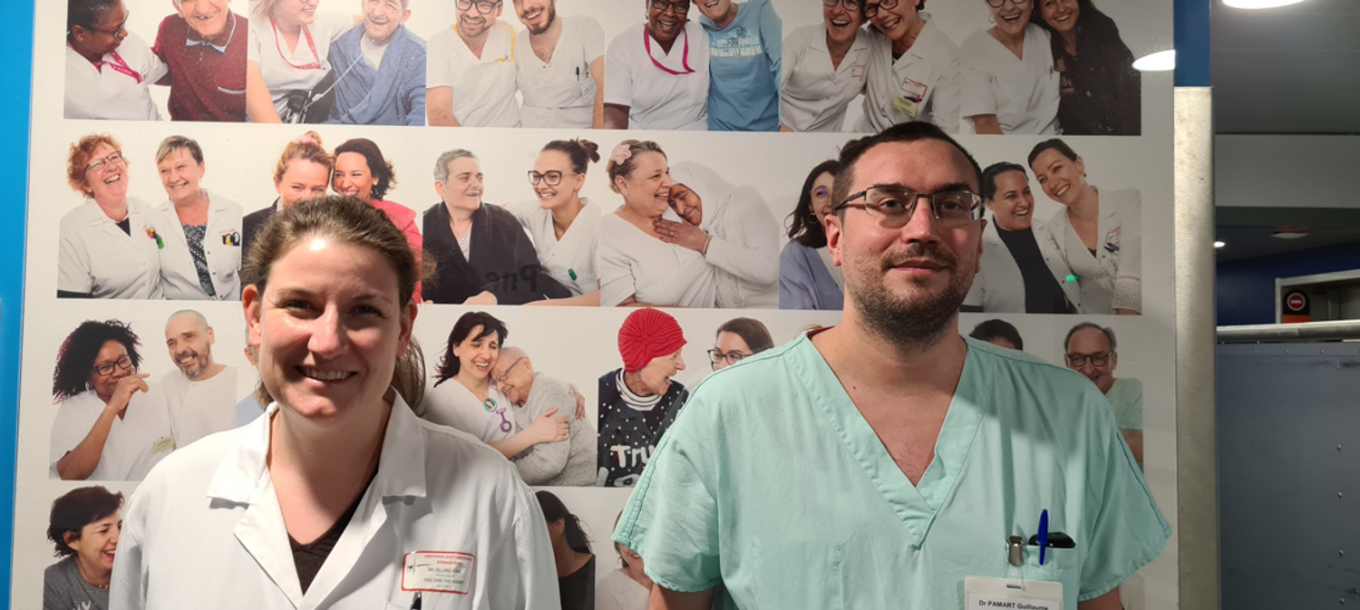 Pr Anne Olland, chirurgienne et Dr Guillaume Pamart, onco-pneumologue au NHC de Strasbourg
